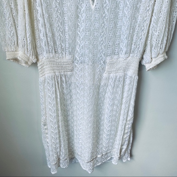 Bebe Silk Eyelet Elastic Waist Cream Coverup Dress - Picture 3 of 10